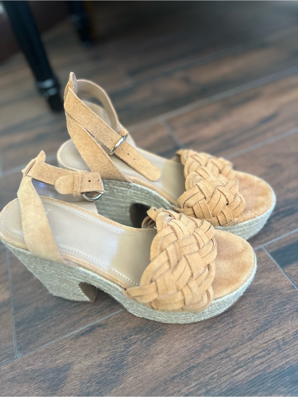 Marc Fisher Tan Suede Braided Platform Wedge Sandals